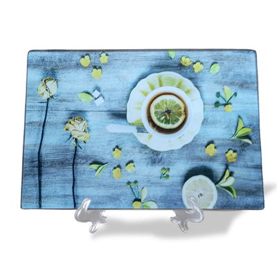 Tavola di taglio di vetro temperato per utensili da cucina stagionali 8X12 con design a righe