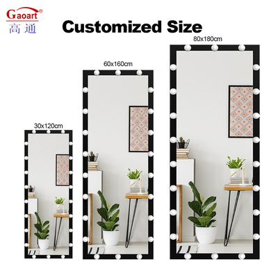 Disegno di moda in piedi Decorazione domestica Metal Body Dressing Led Floor Hollywood Mirror Giant