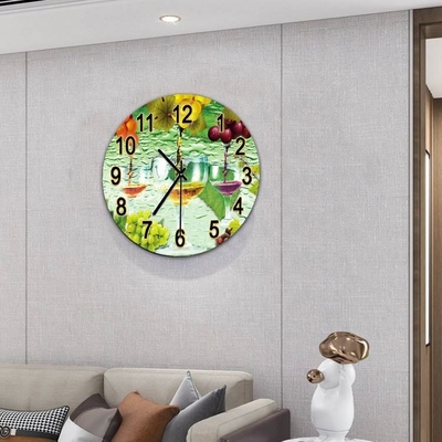 Home Decorazioni murali Orologio da parete in vetro con disegno paesaggistico e pittura ad olio