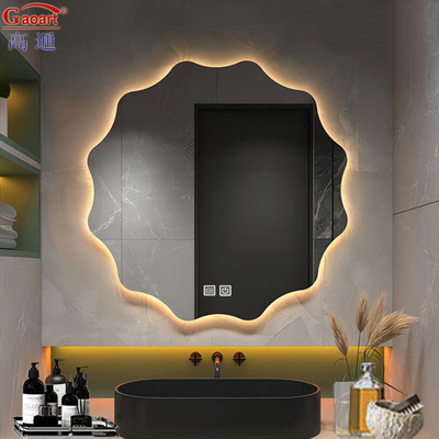 Disegno intelligente doccia senza nebbia specchio argento LED rotondo camera da letto bagno trucco a parete