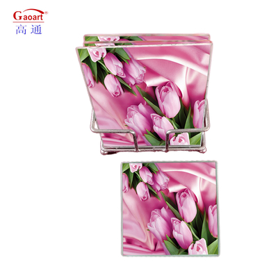 Logo personalizzato Temperato Rotondo Quadrato con perline Portable Wine Glass Coasters Set per bevande