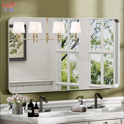 Specchio di legno di alluminio montato a parete, vestito da bagno in metallo, in bianco, per la casa.