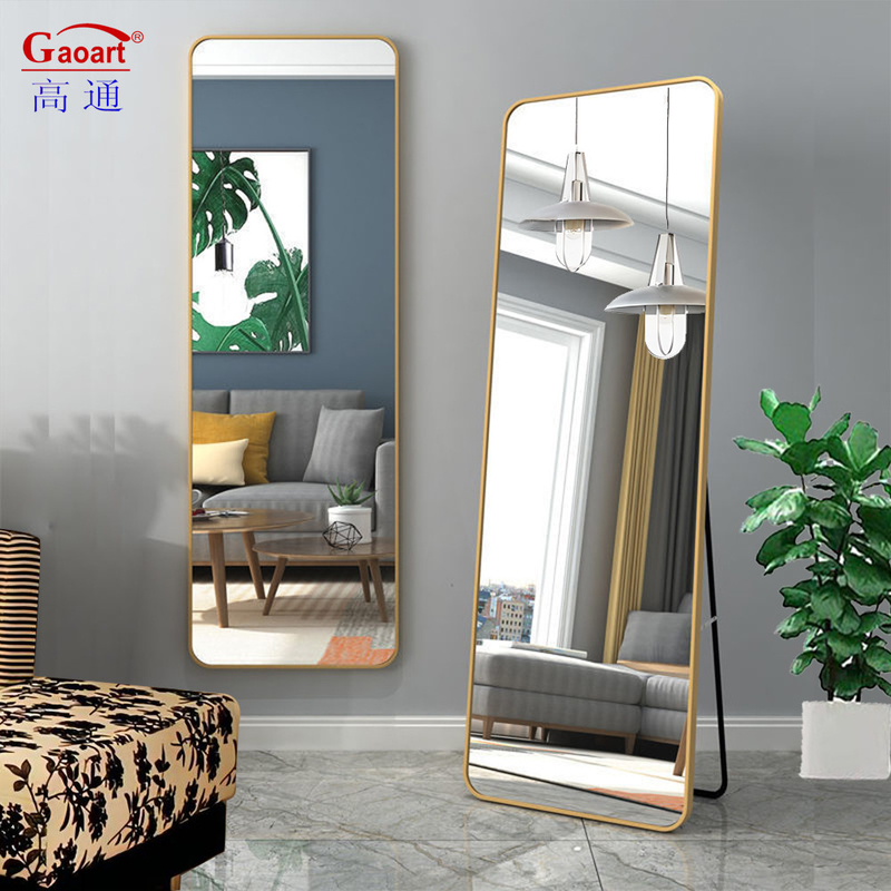 Moderno Stile Stile Pavimento Standing Grande Dimensione Lungo Specchio Dorato Con Stand