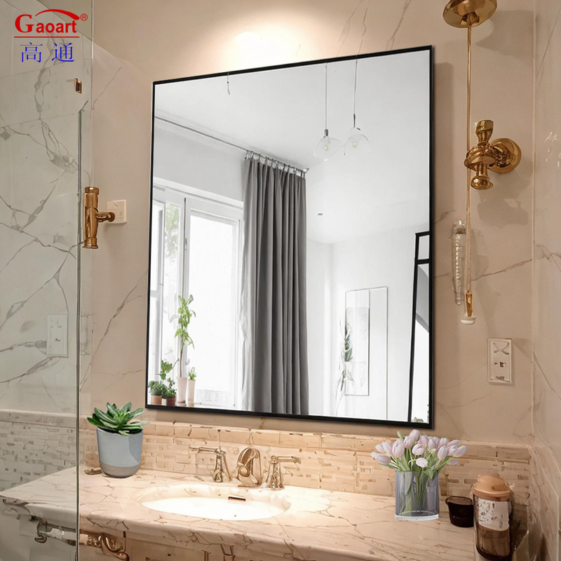 Decorazione elegante del bagno Moderno specchio a muro in cornice nera con accenti dorati