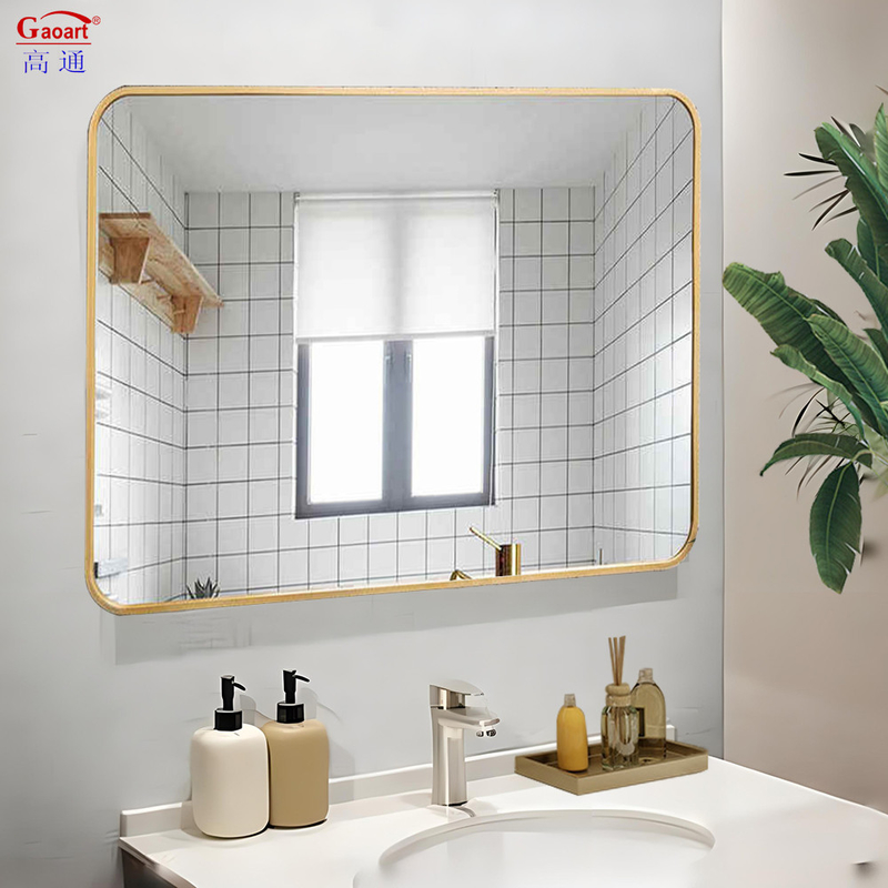 Adesivo in alluminio nero Cornice d'oro Specchio di vetro ovale Mural Hanging Art per il bagno
