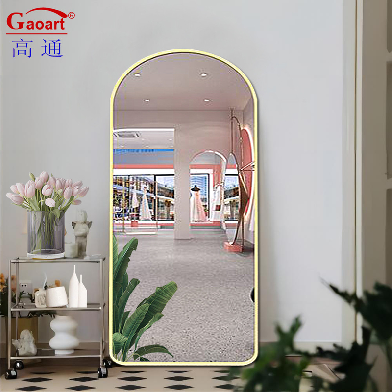 Moderno stile Rosa Oro Arco Cornice Nero Specchio a piedi per grande decorazione della stanza muro