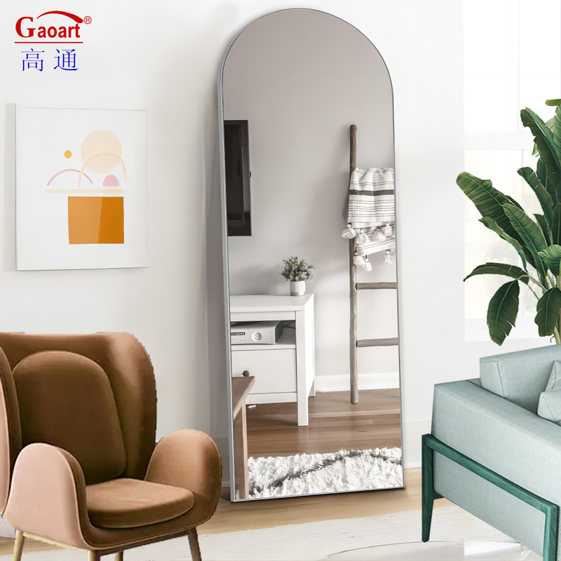 Cornice in lega di alluminio Grande bagno Parete in ferro metallo Oro Specchietti in piedi a tutta lunghezza